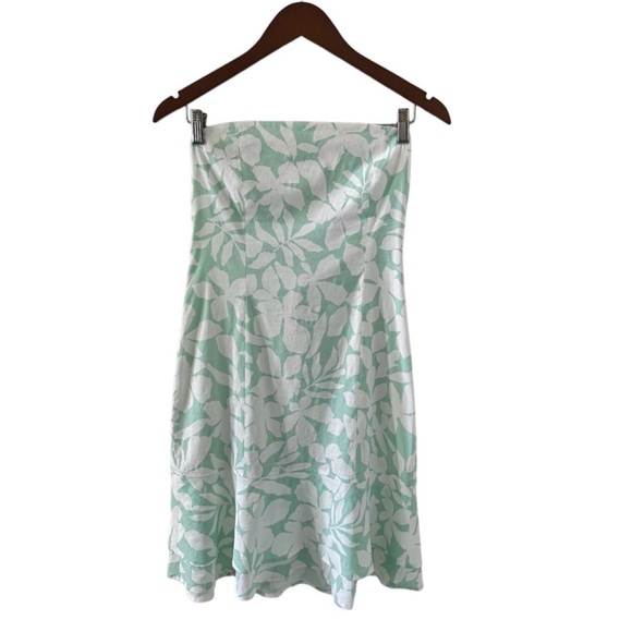 Theory Light Aqua Green and White Floral Print Strapless Hennie Dress Size 8 - Picture 7 of 7